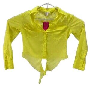 Candie's Yellow Tie-Front Button-Down Top Blouse Women's Size XS   NWT